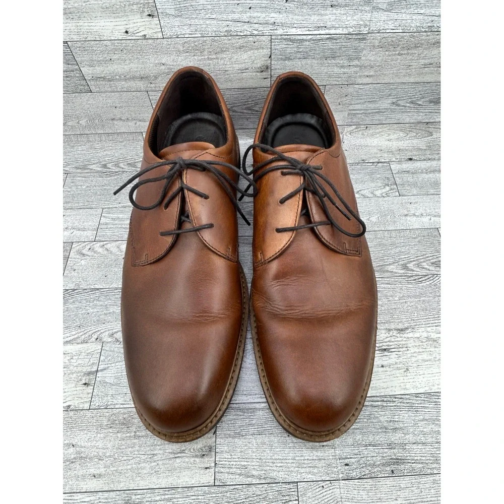 ECCO Mens Brown Leather Plain Toe Derby Dress Shoes Shock Point Size‎ 47 US 13.5